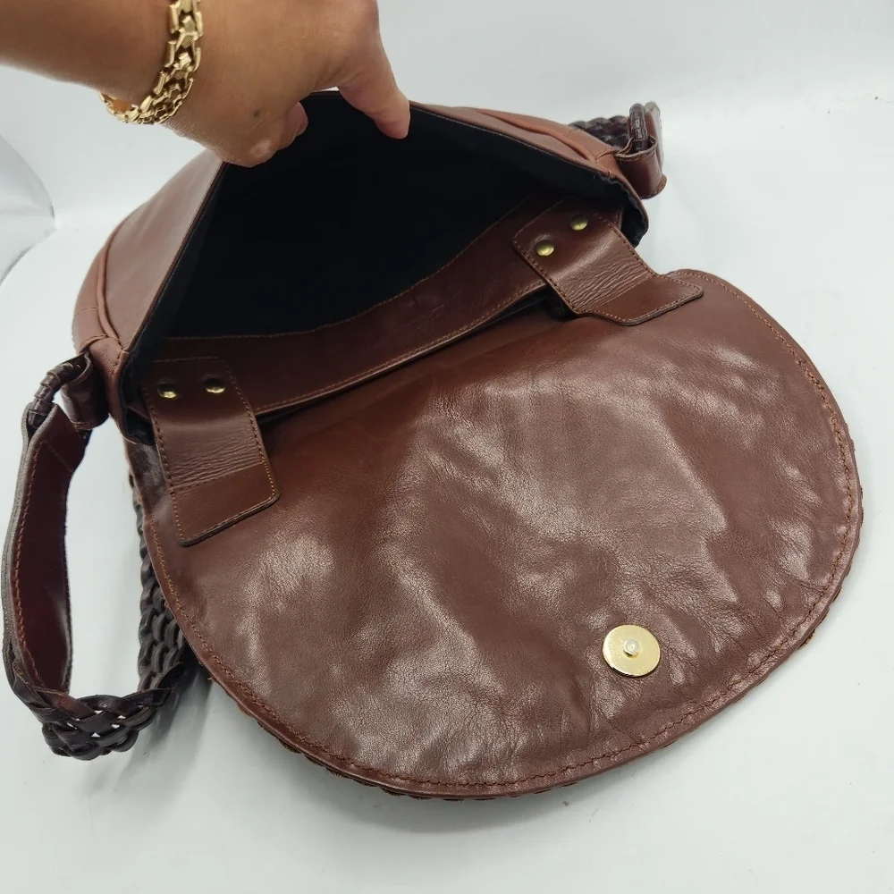 De Vecchi Hamilton Hodge Vintage Leather Woven Saddle Bag In Brown - Picture 13 of 14